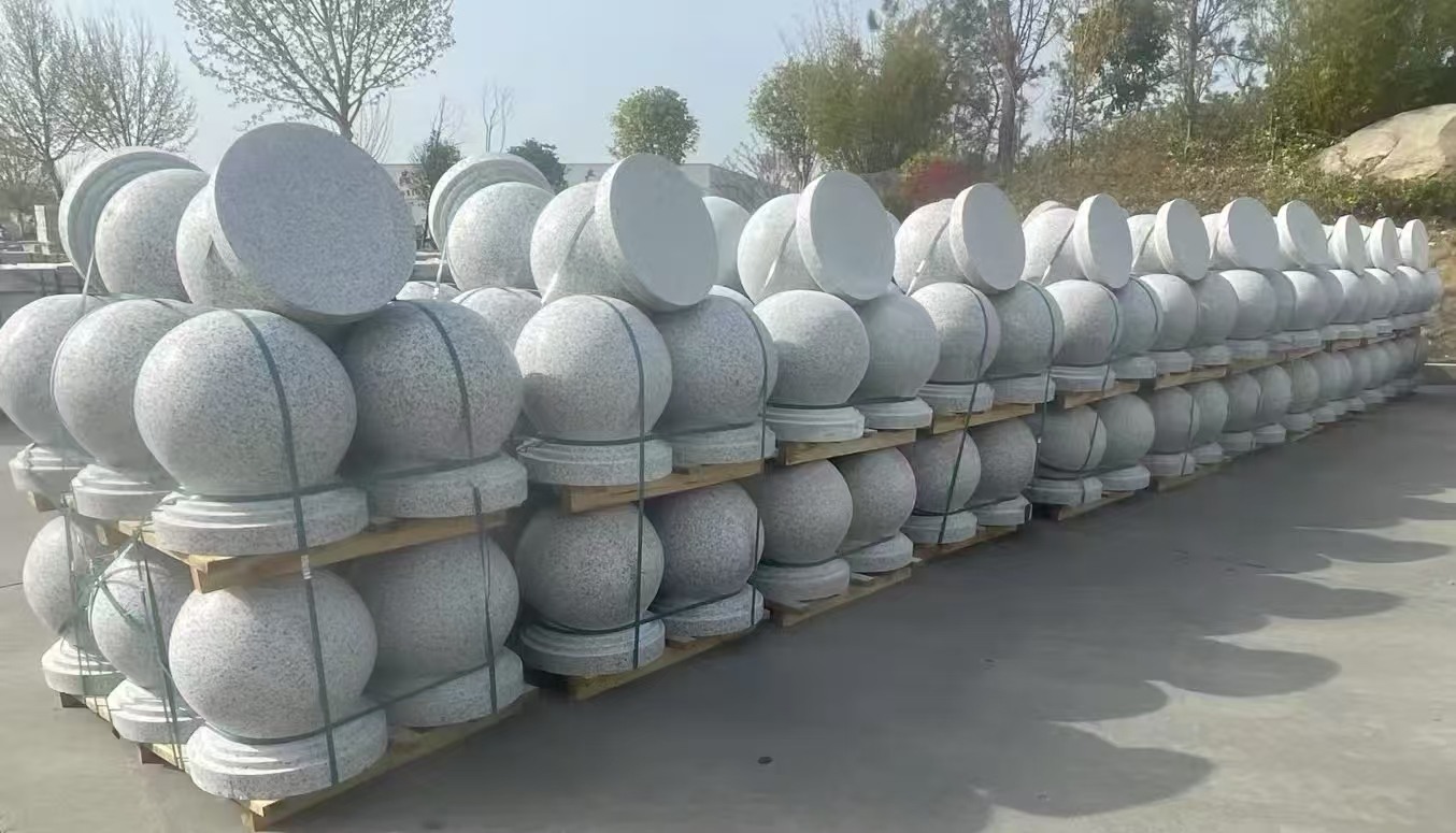 淮安 白麻花岗岩石材圆球，石球，挡车球，隔离球，景观石球，风水球等