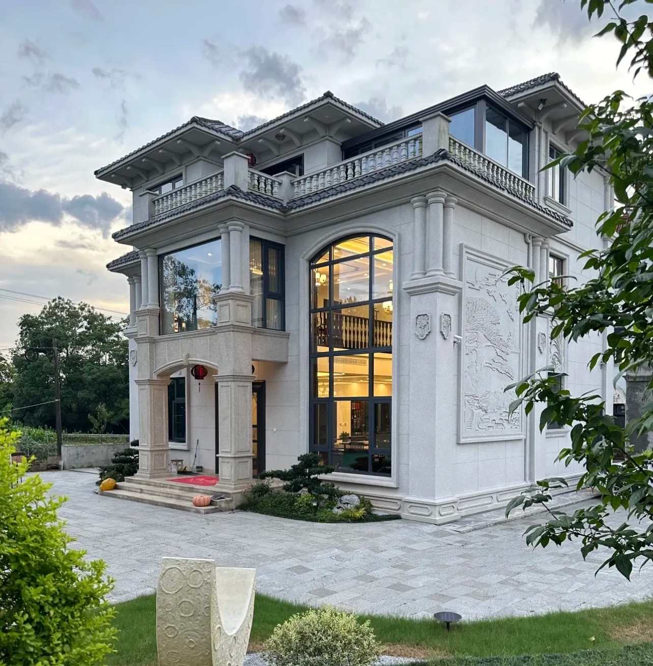 淮安 白麻花岗岩私人别墅干挂石材豪华定制