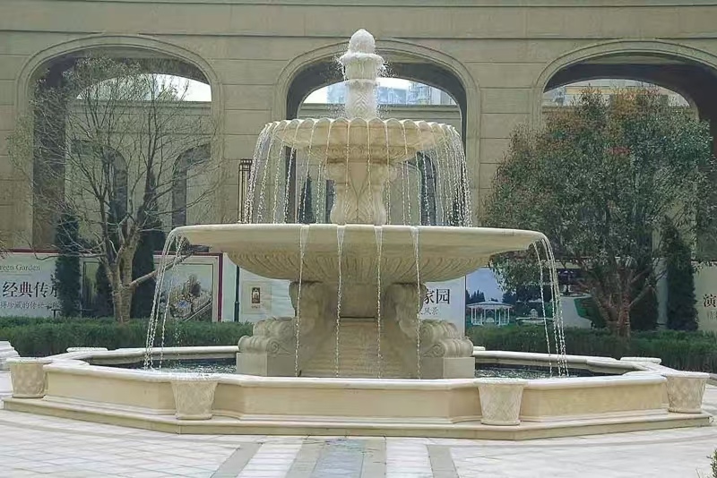 淮安 黄金麻花岗岩异型加工——户外庭院石雕流水喷泉