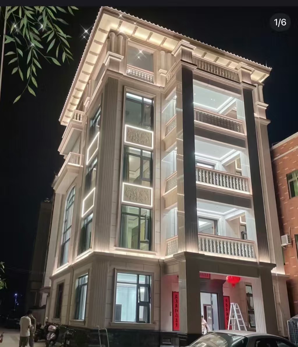 淮安 芝麻白花岗岩别墅外墙夜间效果