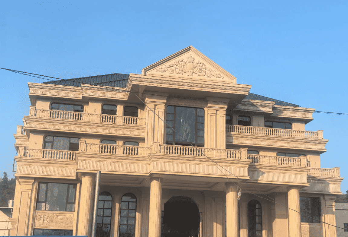 淮安黄金麻别墅外墙干挂石材效果示例